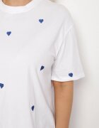 melya by melody Tricou din Bumbac Albastru-Alb Decorat cu Broderie în formă de Inimi Naloree