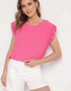 melya by melody Tricou Top Fucsia Plisat cu Mânecă Scurtă Cevaga