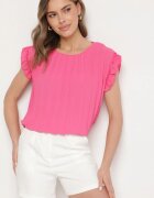 melya by melody Tricou Top Fucsia Plisat cu Mânecă Scurtă Cevaga