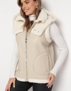 melya by melody Vestă bej deschis din piele ecologică cu blană Lilkana