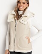 melya by melody Vestă bej deschis din piele ecologică cu blană Lilkana