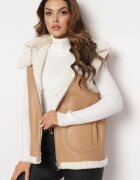 melya by melody Vestă maro deschis din piele ecologică decorată cu blăniță Lilkana