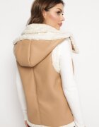 melya by melody Vestă maro deschis din piele ecologică decorată cu blăniță Lilkana