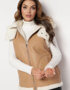 melya by melody Vestă maro deschis din piele ecologică decorată cu blăniță Lilkana