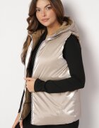 melya by melody Vestă reversibilă bej cu glugă și matlasată Delise