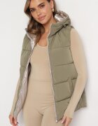 melya by melody Vestă Reversibilă Verde cu Glugă și Matlasată Delise