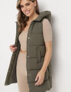 melya by melody Vestă Verde Închisă Lungă Matlasată cu Glugă Fixă Celinesta