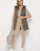 melya by melody Vestă Verde Închisă Lungă Matlasată cu Glugă Fixă Celinesta