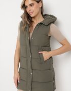 melya by melody Vestă Verde Închisă Lungă Matlasată cu Glugă Fixă Celinesta