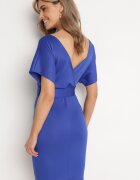 messaya Rochie Bleumarin cu Decolteu Petrecut cu Curea din Material Decorată cu Cataramă Fienara
