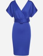 messaya Rochie Bleumarin cu Decolteu Petrecut cu Curea din Material Decorată cu Cataramă Fienara