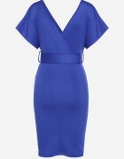 messaya Rochie Bleumarin cu Decolteu Petrecut cu Curea din Material Decorată cu Cataramă Fienara
