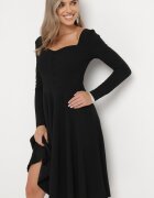 messaya Rochie Cloche Midi Neagră cu nasturi decorativi Aramita