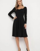 messaya Rochie Cloche Midi Neagră cu nasturi decorativi Aramita