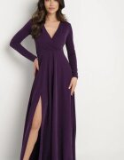 messaya Rochie Cloș Mov închis cu decolteu în V și șliț Decorată cu fir metalic Emilandra