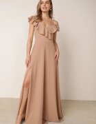 messaya Rochie de cocktail Bej cu bretele cu volane și șliț Waterlily
