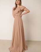 messaya Rochie de cocktail Bej cu bretele cu volane și șliț Waterlily