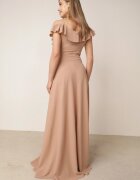 messaya Rochie de cocktail Bej cu bretele cu volane și șliț Waterlily