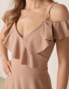 messaya Rochie de cocktail Bej cu bretele cu volane și șliț Waterlily