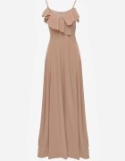 messaya Rochie de cocktail Bej cu bretele cu volane și șliț Waterlily