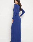 messaya Rochie de cocktail bleumarin cu decolteu petrecut cu fir metalic și șliț Emirielle