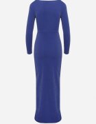 messaya Rochie de cocktail bleumarin cu decolteu petrecut cu fir metalic și șliț Emirielle