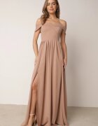 messaya Rochie de cocktail evazată Bej închis cu decolteu spaniol și șliț la picior Gralia