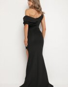 messaya Rochie de cocktail neagră cu partea superioară asimetrică și drapaj decorativ Flamelia