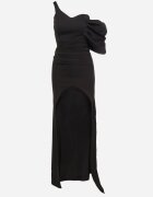 messaya Rochie de cocktail neagră cu partea superioară asimetrică și drapaj decorativ Flamelia