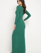 messaya Rochie de cocktail verde închis cu decolteu petrecut cu fir metalic și șliț Emirielle