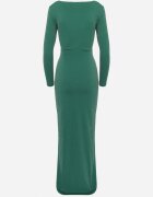messaya Rochie de cocktail verde închis cu decolteu petrecut cu fir metalic și șliț Emirielle