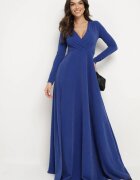 messaya Rochie evazată bleumarin cu decolteu în V și crăpătură împodobită cu fir metalic Emilandra