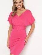 messaya Rochie fucsia cu decolteu petrecut cu curea din material împodobită cu cataramă Fienara