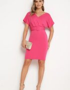 messaya Rochie fucsia cu decolteu petrecut cu curea din material împodobită cu cataramă Fienara