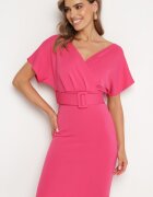 messaya Rochie fucsia cu decolteu petrecut cu curea din material împodobită cu cataramă Fienara