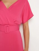 messaya Rochie fucsia cu decolteu petrecut cu curea din material împodobită cu cataramă Fienara