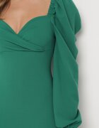 messaya Rochie Midi Verde cu Fason petrecut și Mâneci bufante Ornamentată cu Încrețituri Azurma
