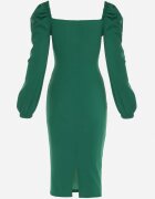 messaya Rochie Midi Verde cu Fason petrecut și Mâneci bufante Ornamentată cu Încrețituri Azurma