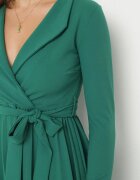 messaya Rochie Midi Verde cu tiv plisat și decolteu petrecut cu cordon din material Obebba