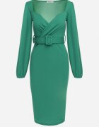messaya Rochie Mulată Midi Verde cu Cureaua cu Cataramă Jelira