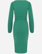 messaya Rochie Mulată Midi Verde cu Cureaua cu Cataramă Jelira