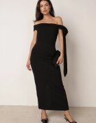 messaya Rochie Neagră de cocktail cambrată decorată cu fundă Emallle