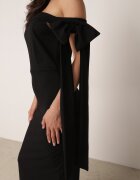 messaya Rochie Neagră de cocktail cambrată decorată cu fundă Emallle