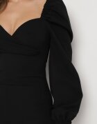 messaya Rochie neagră Midi cu bust petrecut și mâneci bufante decorată cu drapaje Azurma