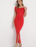 messaya Rochie Roșie Maxi Fără Bretele cu Fundă Decorativă și Șlit Marigore