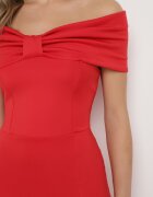 messaya Rochie Roșie Maxi Fără Bretele cu Fundă Decorativă și Șlit Marigore