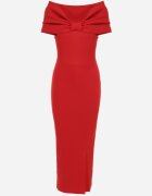 messaya Rochie Roșie Maxi Fără Bretele cu Fundă Decorativă și Șlit Marigore