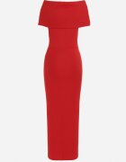 messaya Rochie Roșie Maxi Fără Bretele cu Fundă Decorativă și Șlit Marigore