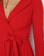 messaya Rochie roșie midi cu fustă plisată și decolteu petrecut cu cordon din material Obebba
