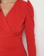 messaya Rochie Roșie Mulată Petrecută Mini cu Fir Metalic Noires